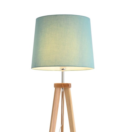 CÓD. 9059 PIE DE SALÓN DE MADERA DE FRESNO BARNIZ NATURAL Y TELA TC EN COLOR AGUAMARINA