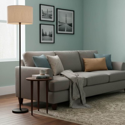 CÓD. 9058 PIED DE SALON EN ACIER NOIR ET ABAT-JOUR EN TISSU TC COLORIS BEIGE