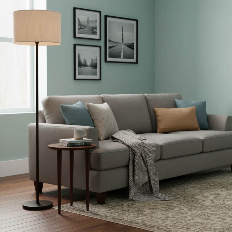 CÓD. 9058 PIANTANA IN ACCIAIO NERO CON PARALUME IN TESSUTO TC COLORE BEIGE