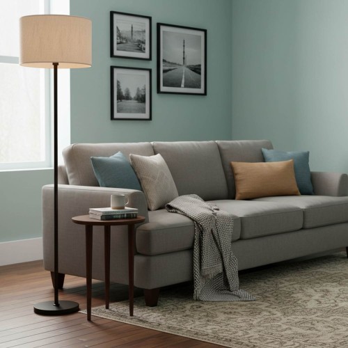 CÓD. 9058 PIED DE SALON EN ACIER NOIR ET ABAT-JOUR EN TISSU TC COLORIS BEIGE