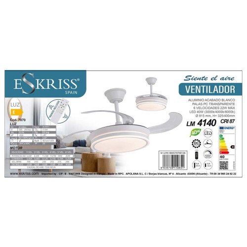 RÉF. 7070 VENTILATEUR DE PLAFOND LED DC BLANC 91,5 CM