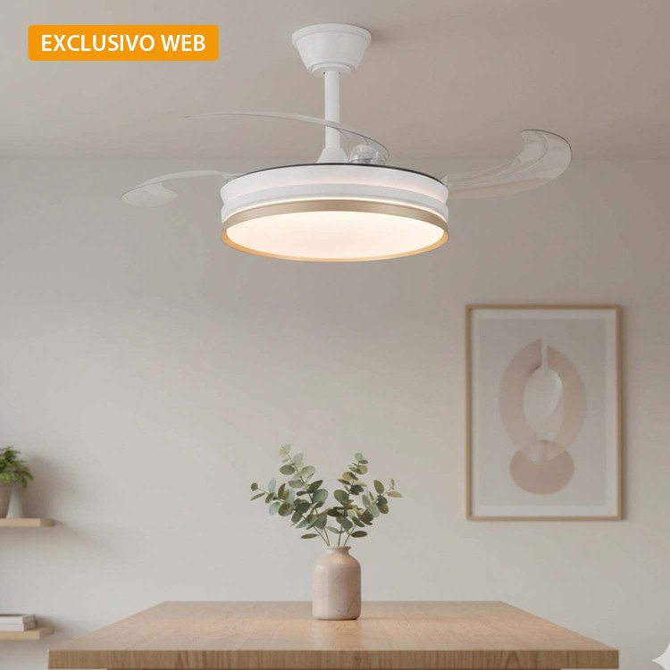 CÓD. 7071 VENTILADOR DE TECHO LED DC BLANCO Y DORADO 91,5 CM