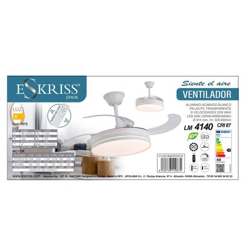 ART.-NR. 7072 LED DC DECKENVENTILATOR WEISS 91,5 CM