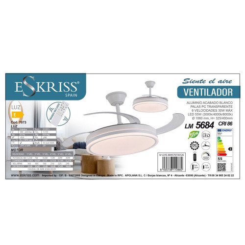 ART.-NR. 7073 LED DC DECKENVENTILATOR WEISS 106 CM