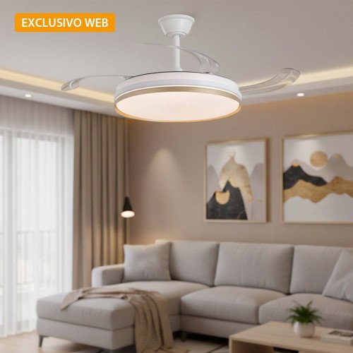 RÉF. 7074 VENTILATEUR DE PLAFOND LED DC BLANC ET DORÉ 106 CM