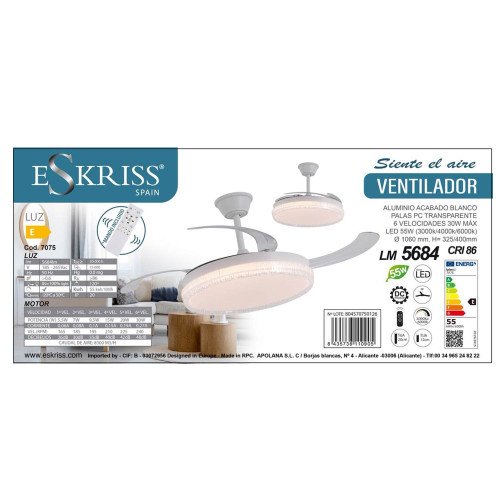 CÓD. 7075 VENTOINHA DE TETO LED DC BRANCA 106 CM