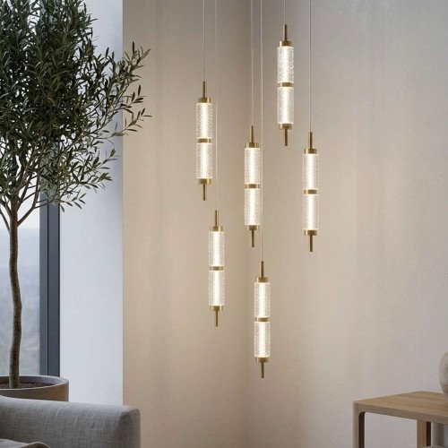 CÓD.3320 PENDENTE LED EM ACRÍLICO E AÇO DOURADO