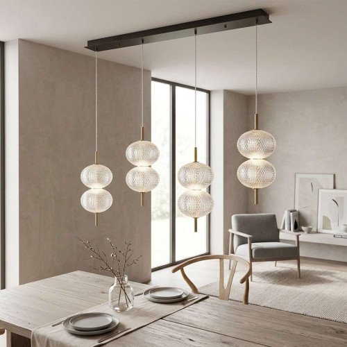 COD. 3322 LAMPADA A SOSPENSIONE LED IN ACRILICO E ACCIAIO DORATO