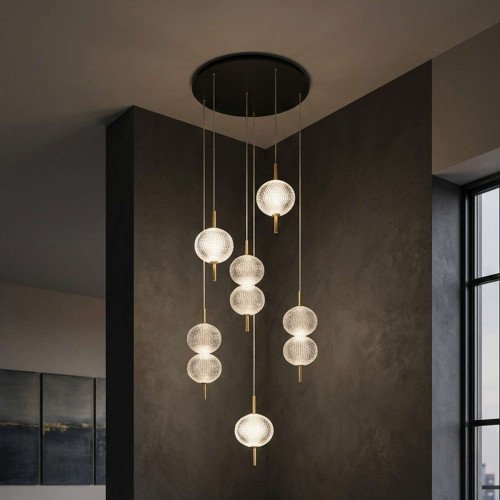 CODE 3323 SUSPENSION LED EN ACRYLIQUE ET ACIER DORÉ