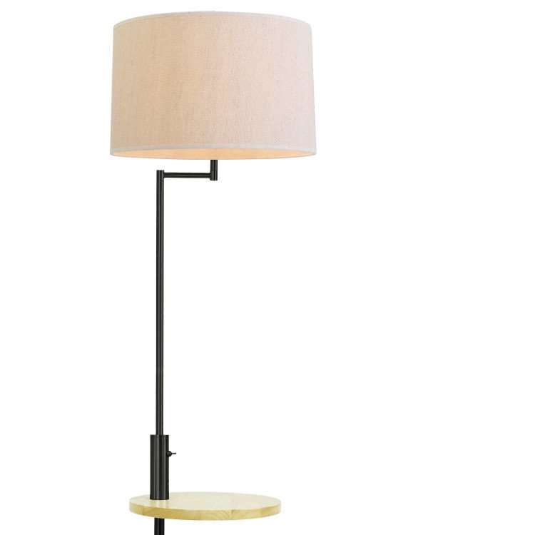 PIE DE SALÓN ACERO PINTADO NEGRO, MADERA Y TEXTIL COLOR BEIGE