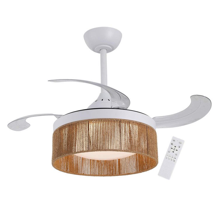 ART.-NR. 7076 LED-DC-DECKENVENTILATOR WEISS UND NATURGARNSEIL 38W Ø91CM