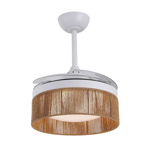 ART.-NR. 7076 LED-DC-DECKENVENTILATOR WEISS UND NATURGARNSEIL 38W Ø91CM
