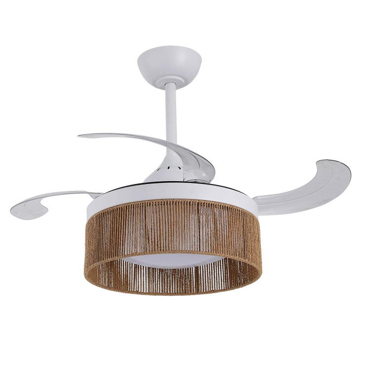 CÓD. 7076 VENTILADOR LED DC BRANCO E CORDA DE FIO NATURAL 38W Ø91CM