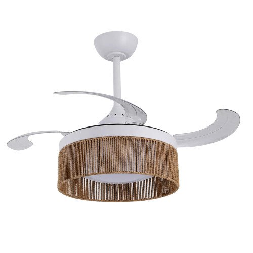 CODE 7076 VENTILATEUR LED DC BLANC ET CORDE EN FIL NATUREL 38W Ø91CM
