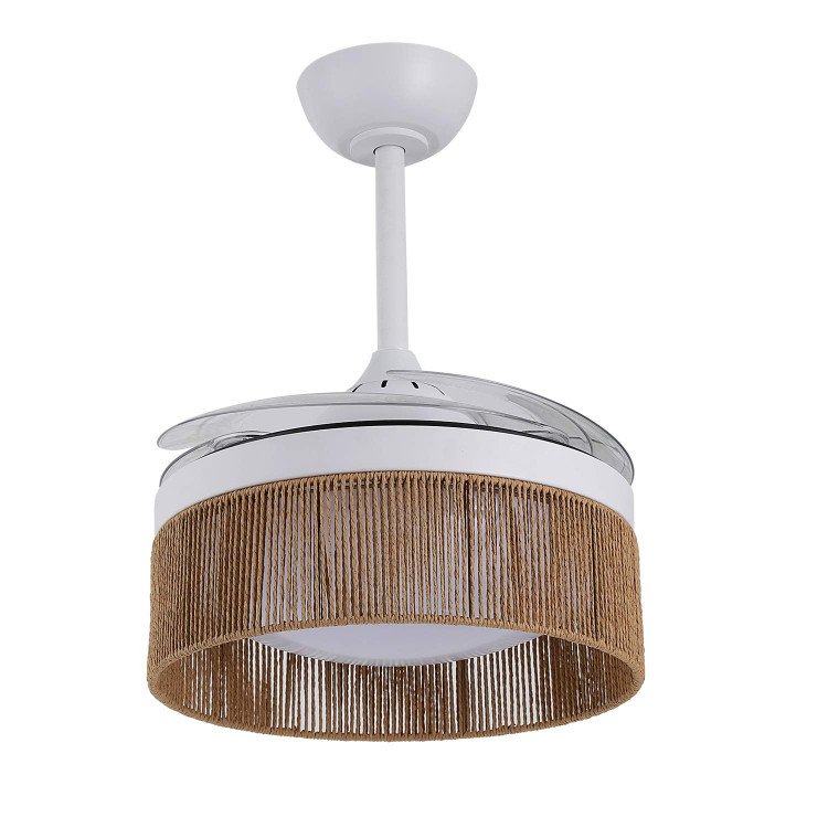 CÓD. 7076 VENTILADOR LED DC BRANCO E CORDA DE FIO NATURAL 38W Ø91CM