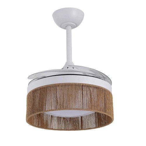 COD. 7076 VENTILATORE LED DC BIANCO E CORDA DI FILO NATURALE 38W Ø91CM