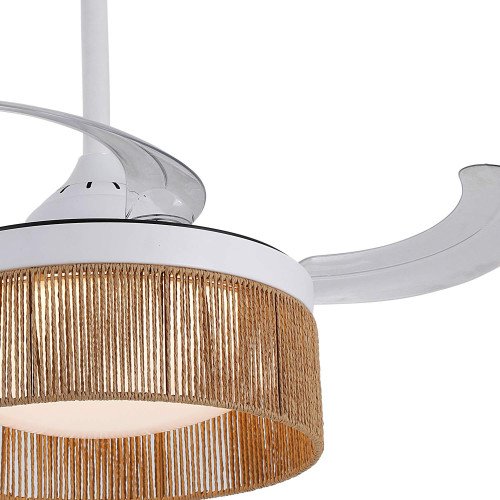 CODE 7076 VENTILATEUR LED DC BLANC ET CORDE EN FIL NATUREL 38W Ø91CM