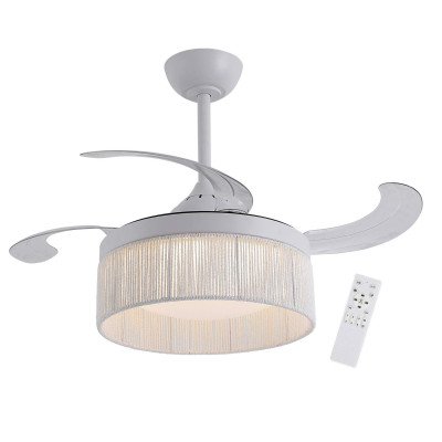 ART.-NR. 7089 LED-DC-DECKENVENTILATOR WEISS UND WEISSES NATURGARNSEIL 38W Ø91CM 2