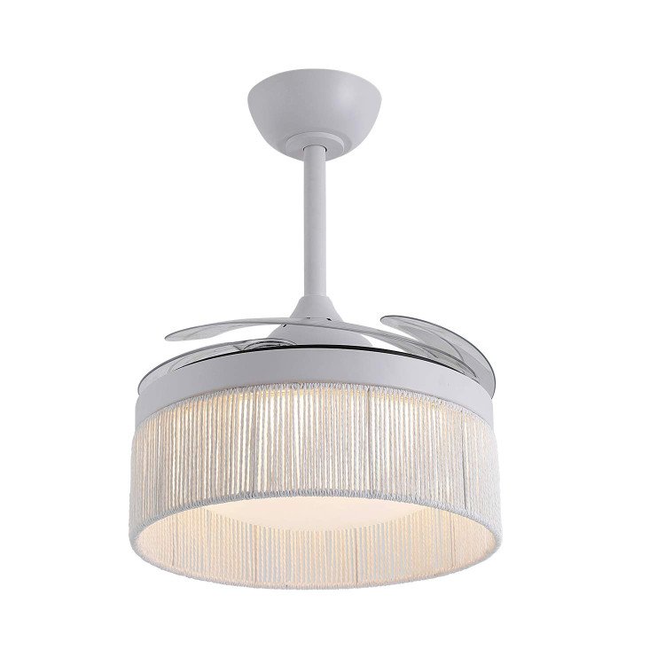 CÓD. 7089 VENTILADOR LED DC BRANCO E CORDA DE FIO NATURAL BRANCA 38W Ø91CM