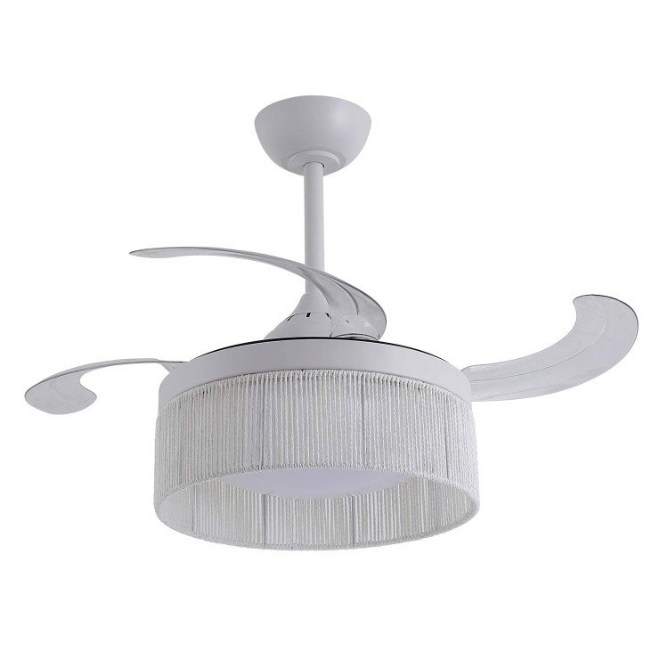 CÓD. 7089 VENTILADOR LED DC BRANCO E CORDA DE FIO NATURAL BRANCA 38W Ø91CM