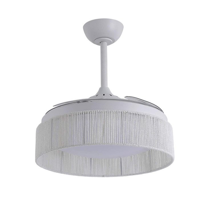 COD. 7089 VENTILATORE LED DC BIANCO E CORDA DI FILO NATURALE BIANCA 38W Ø91CM