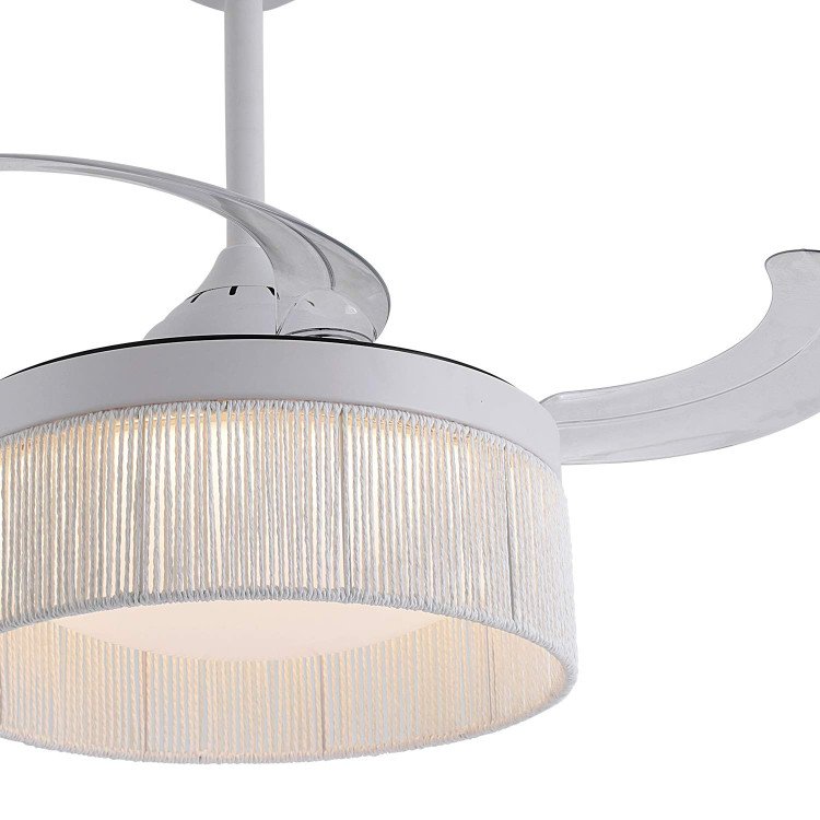ART.-NR. 7089 LED-DC-DECKENVENTILATOR WEISS UND WEISSES NATURGARNSEIL 38W Ø91CM