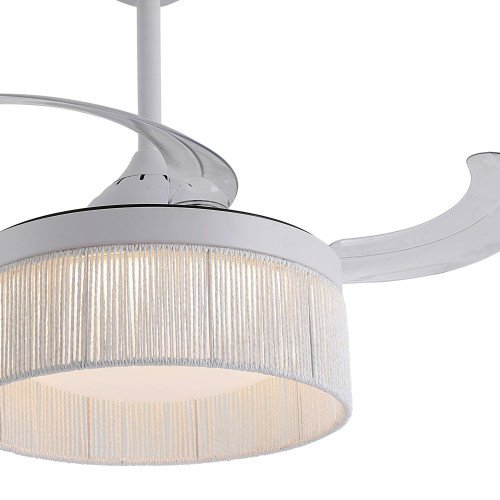 CÓD. 7089 VENTILADOR LED DC BRANCO E CORDA DE FIO NATURAL BRANCA 38W Ø91CM