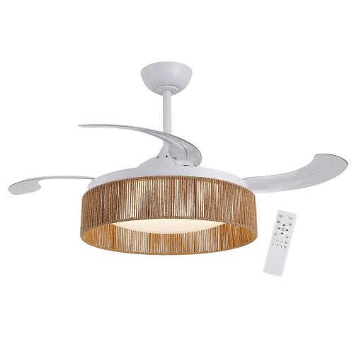 COD. 7077 VENTILATORE LED DC BIANCO E CORDA IN FILO NATURALE 58W Ø106CM