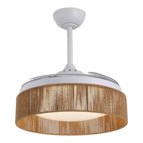 CÓD. 7077 VENTILADOR LED DC BRANCO E CORDA DE FIO NATURAL 58W Ø106CM