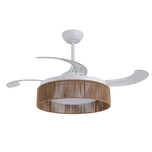 COD. 7077 VENTILATORE LED DC BIANCO E CORDA IN FILO NATURALE 58W Ø106CM