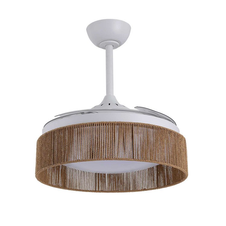 ART.-NR. 7077 LED DC VENTILATOR WEISS UND NATURFASERSEIL 58W Ø106CM