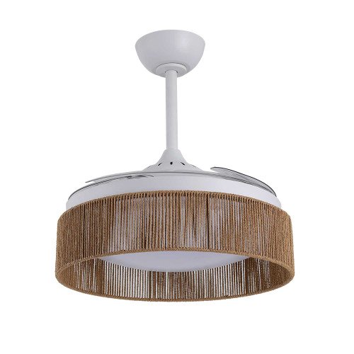 CÓD.7077 VENTILADOR LED DC BLANCO Y CUERDA DE HILO NATURAL 58W Ø106CM