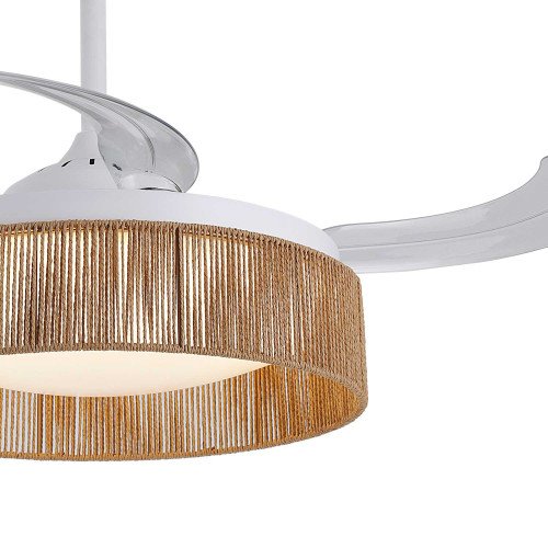 COD. 7077 VENTILATORE LED DC BIANCO E CORDA IN FILO NATURALE 58W Ø106CM