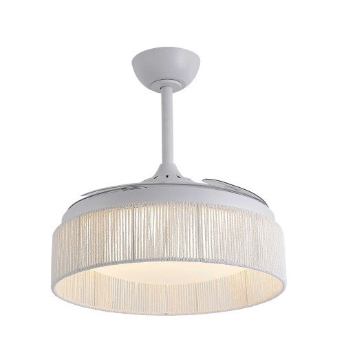 ART.-NR.7090 DC-LED-DECKENVENTILATOR WEISS UND SEIL AUS NATURFASER WEISS 58W Ø106CM