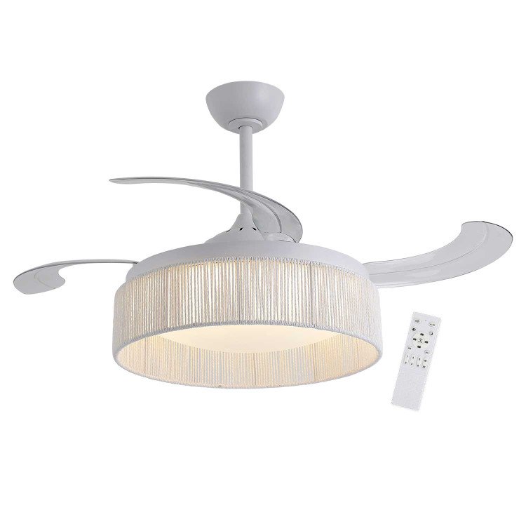 RÉF.7090 VENTILATEUR LED DC BLANC ET CORDE EN FIL NATUREL BLANC 58W Ø106CM