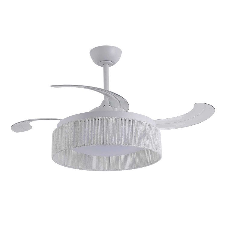 CÓD.7090 VENTILADOR LED DC BLANCO Y CUERDA DE HILO NATURAL BLANCA 58W Ø106CM