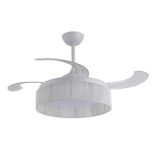 ART.-NR.7090 DC-LED-DECKENVENTILATOR WEISS UND SEIL AUS NATURFASER WEISS 58W Ø106CM