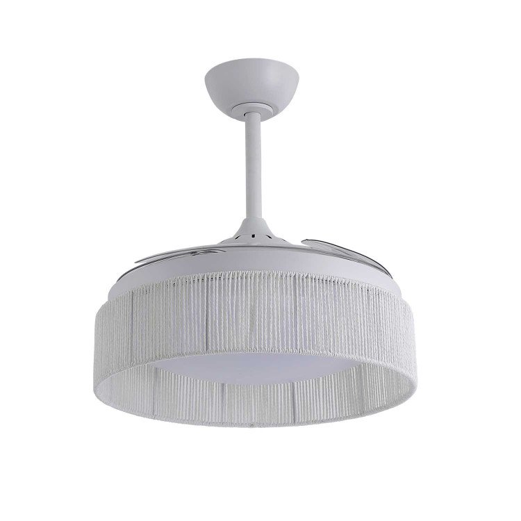 ART.-NR.7090 DC-LED-DECKENVENTILATOR WEISS UND SEIL AUS NATURFASER WEISS 58W Ø106CM