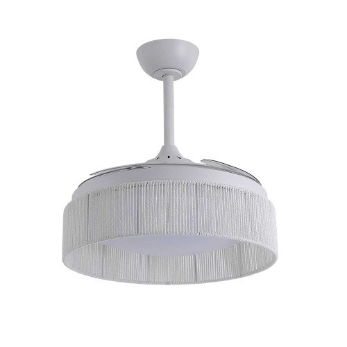 CÓD.7090 VENTILADOR LED DC BRANCO E CORDA DE FIO NATURAL BRANCO 58W Ø106CM