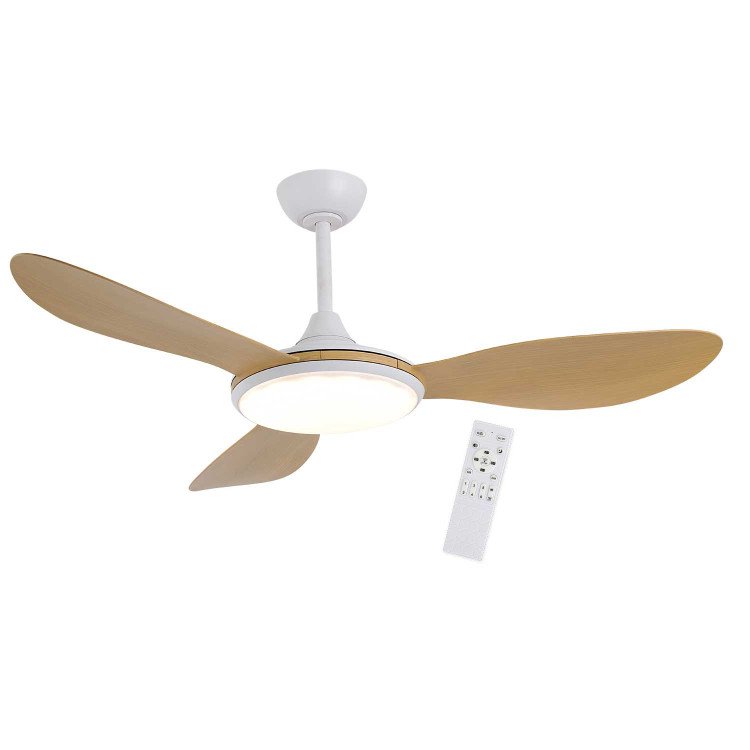 CÓD.7084 VENTILADOR LED DC BRANCO E PÁS ABS MADEIRA CLARA 24W Ø132CM