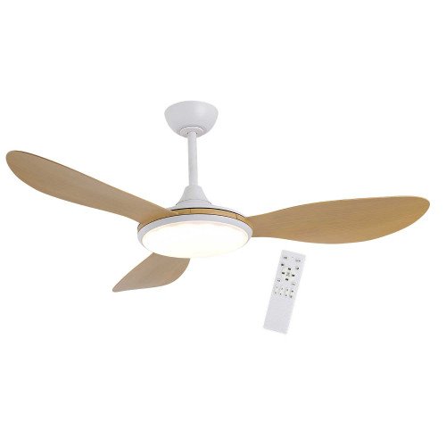 COD.7084 VENTILATORE LED DC BIANCO E PALE ABS LEGNO CHIARO 24W Ø132CM