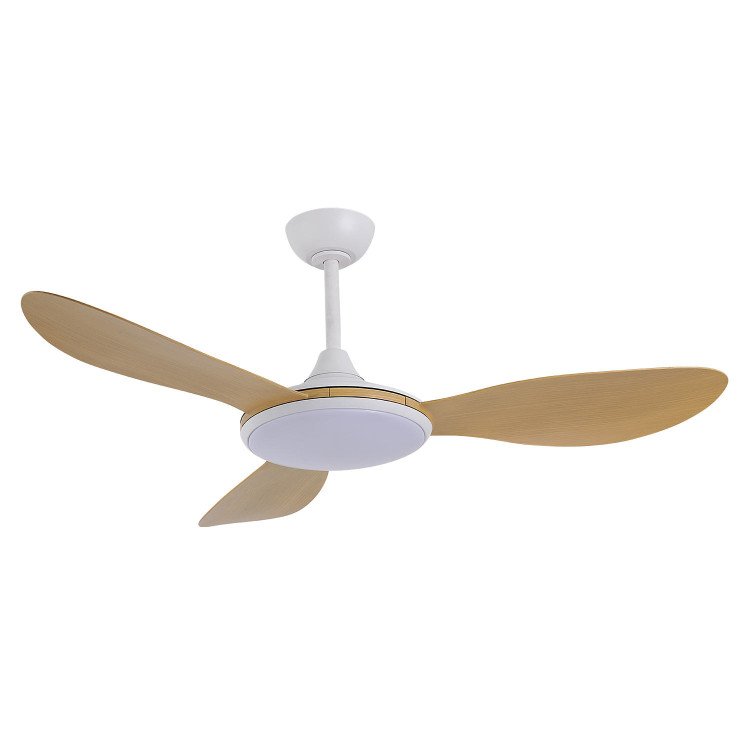 COD.7084 VENTILATORE LED DC BIANCO E PALE ABS LEGNO CHIARO 24W Ø132CM