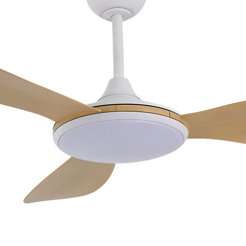 CÓD.7084 VENTILADOR LED DC BLANCO Y PALAS ABS MADERA CLARA 24W Ø132CM
