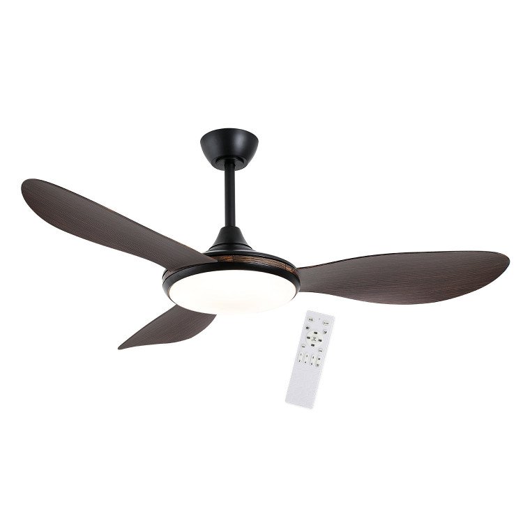 ART.-NR.7085 DC-LED-DECKENVENTILATOR SCHWARZ UND ABS-FLÜGEL DUNKLER HOLZOPTIK 24W Ø132CM