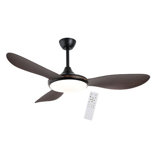 CÓD.7085 VENTILADOR LED DC NEGRO Y PALAS ABS MADERA OSCURA 24W Ø132CM