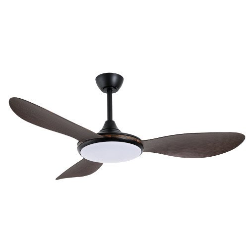 CÓD.7085 VENTILADOR LED DC PRETO E PÁS ABS MADEIRA ESCURA 24W Ø132CM