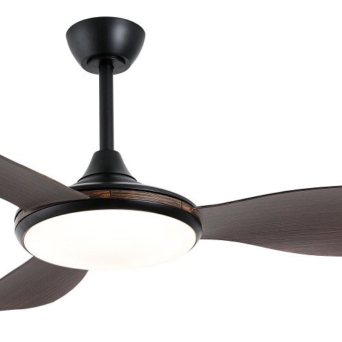 CÓD.7085 VENTILADOR LED DC PRETO E PÁS ABS MADEIRA ESCURA 24W Ø132CM