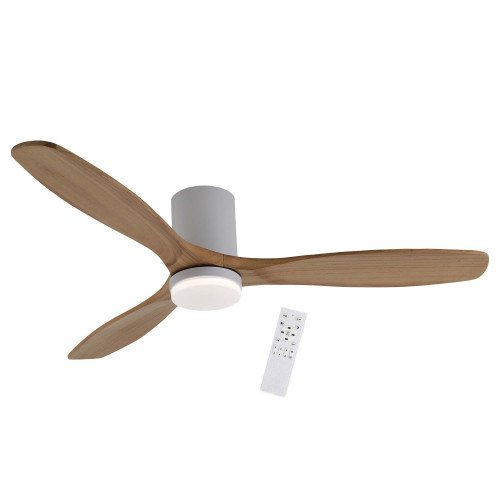CÓD.7080 VENTILADOR LED DC BLANCO Y PALAS MADERA CLARA 18W Ø132CM