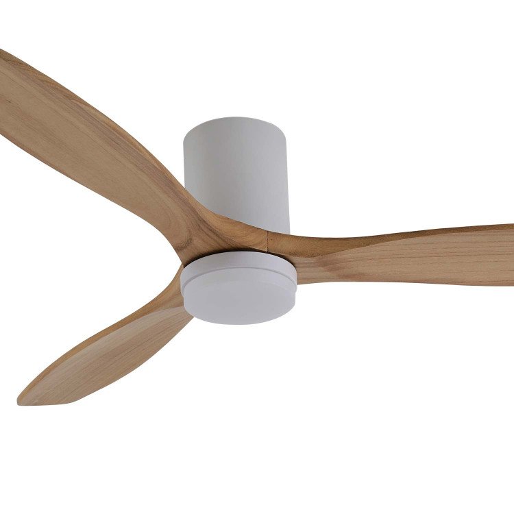 ART.-NR. 7080 LED-DECKENVENTILATOR DC WEISS UND FLÜGEL AUS HELLEM HOLZ 18W Ø132CM