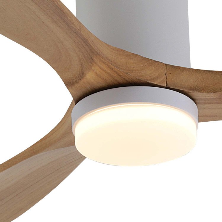 CÓD.7080 VENTILADOR LED DC BLANCO Y PALAS MADERA CLARA 18W Ø132CM
